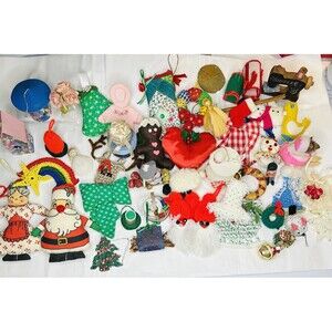 LOT of 50 Christmas Ornaments Hand Made Mostly Vintage Homey Rustic